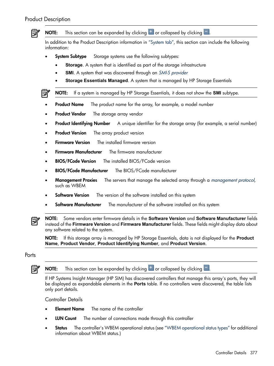 Product description, Ports, Product description ports | HP Systems Insight Manager User Manual | Page 377 / 679