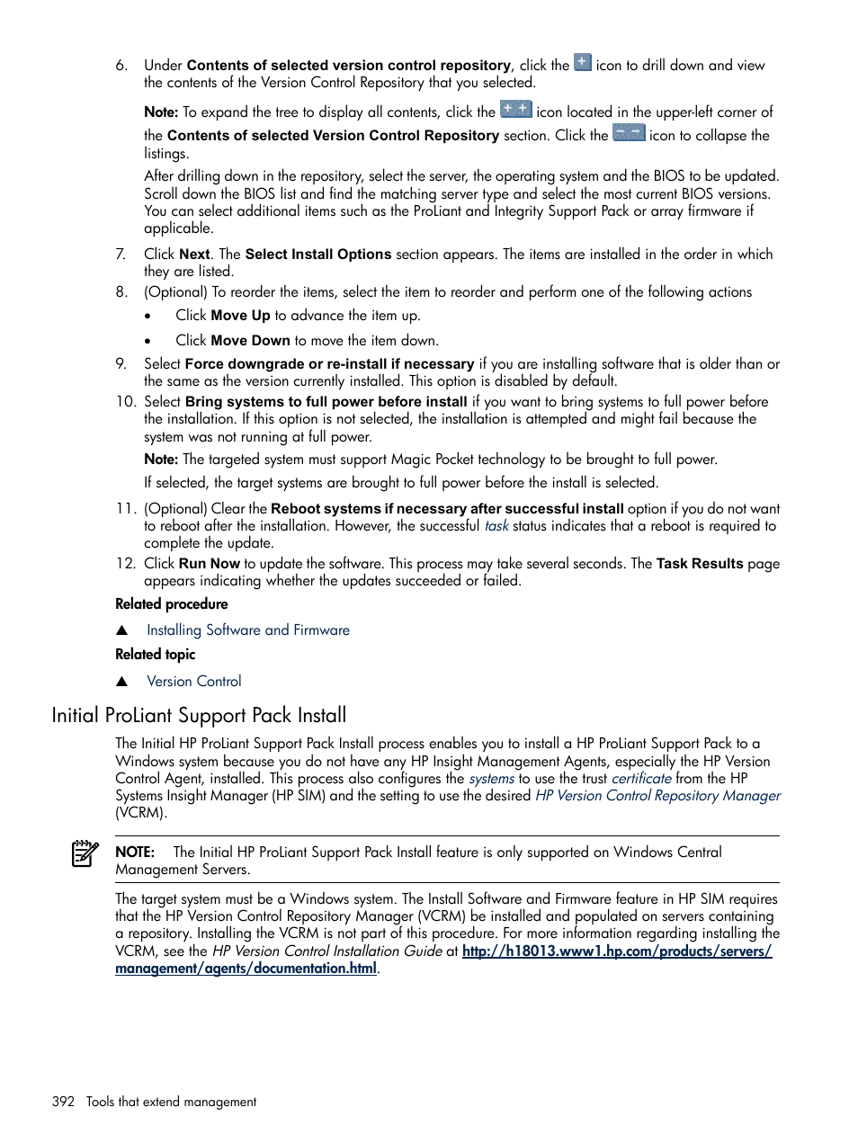 Initial proliant support pack install | HP Systems Insight Manager User Manual | Page 392 / 679