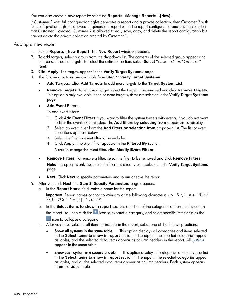 Adding a new report | HP Systems Insight Manager User Manual | Page 436 / 679