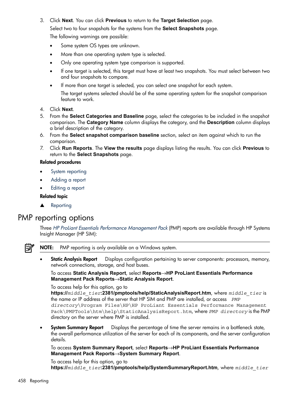 Pmp reporting options | HP Systems Insight Manager User Manual | Page 458 / 679