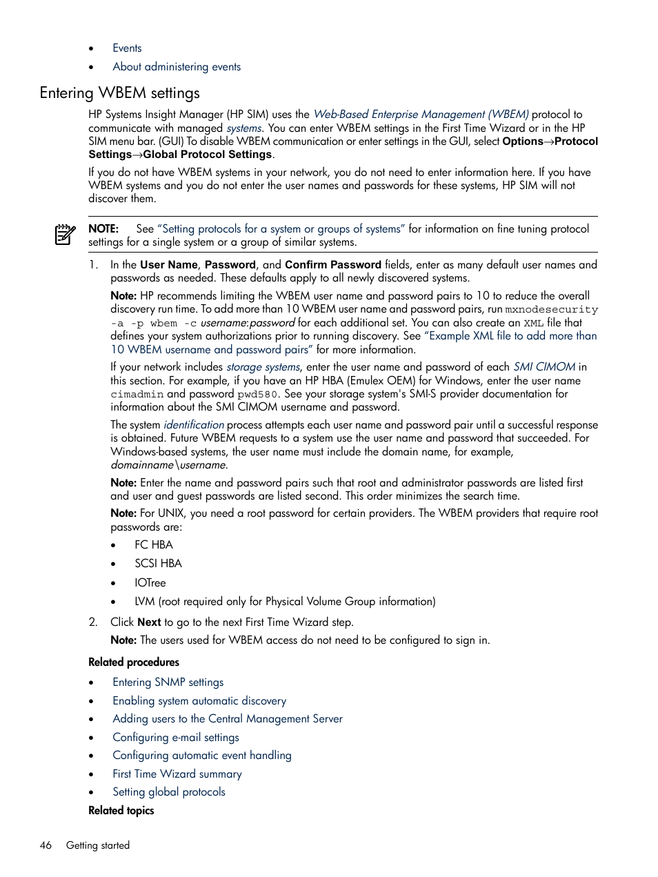 Entering wbem settings | HP Systems Insight Manager User Manual | Page 46 / 679