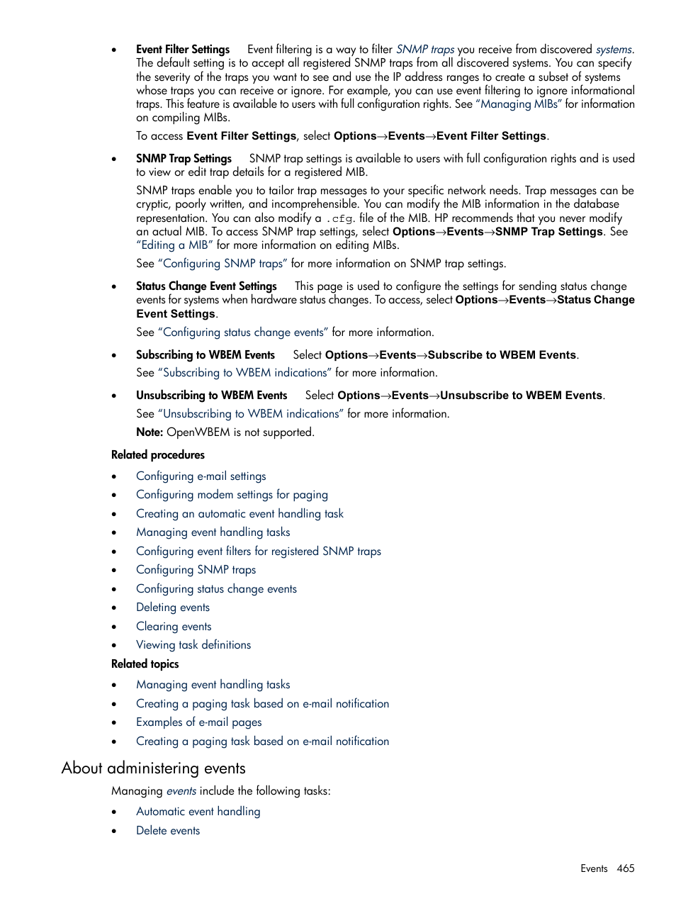 About administering events | HP Systems Insight Manager User Manual | Page 465 / 679