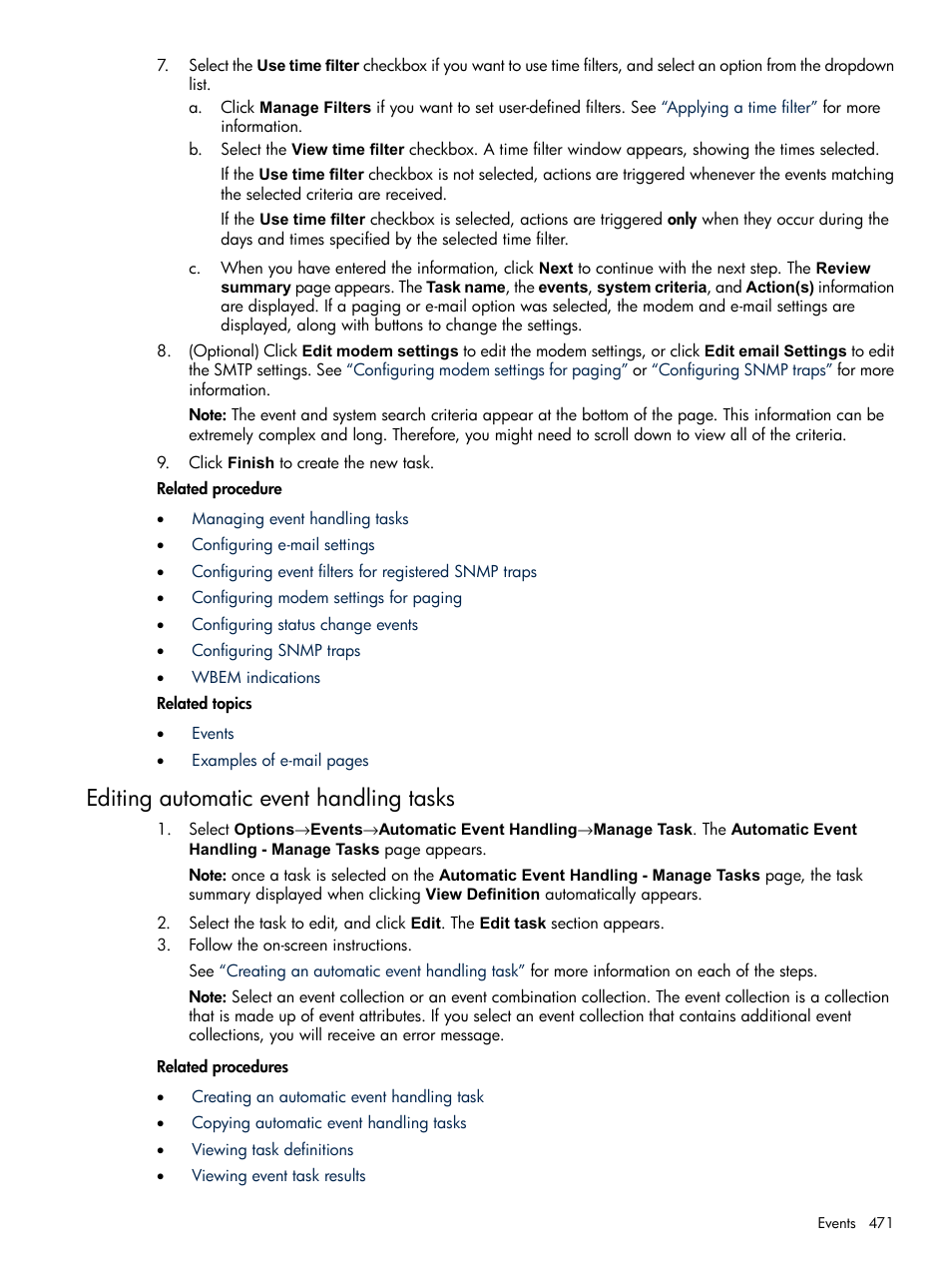 Editing automatic event handling tasks, Editing automatic event handling, Tasks | HP Systems Insight Manager User Manual | Page 471 / 679
