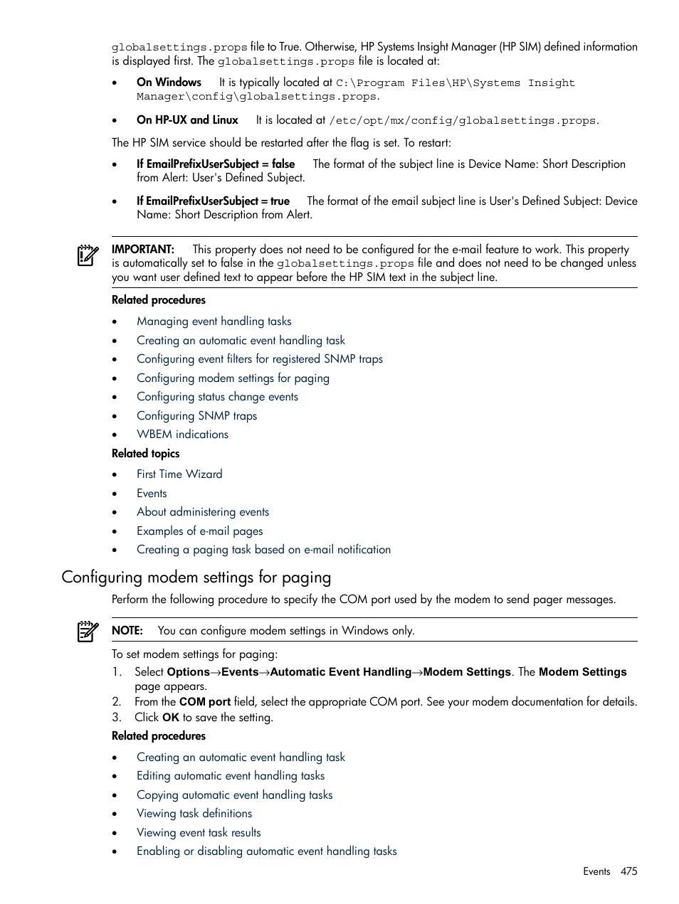 Configuring modem settings for paging | HP Systems Insight Manager User Manual | Page 475 / 679
