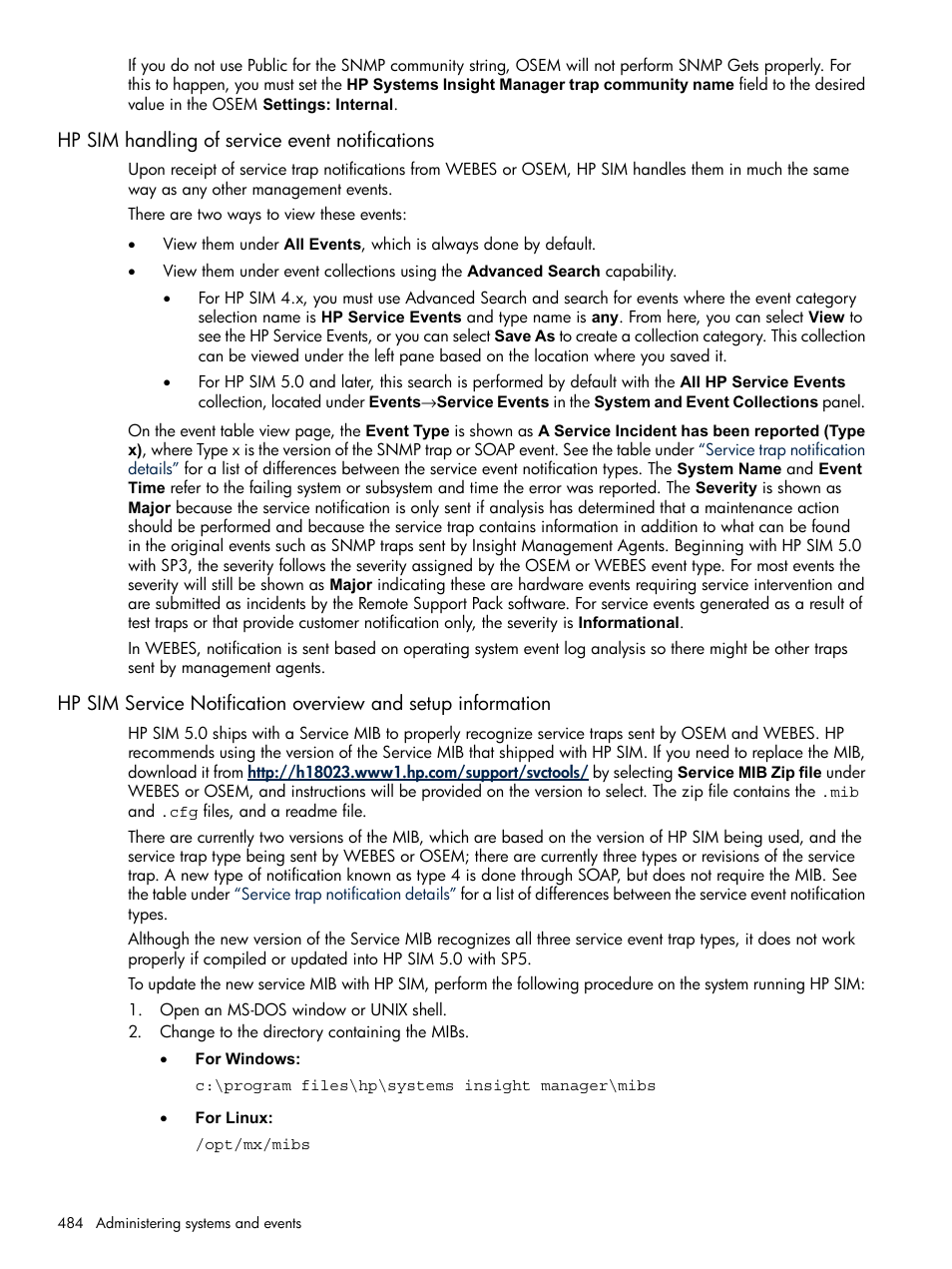 Hp sim handling of service event notifications | HP Systems Insight Manager User Manual | Page 484 / 679