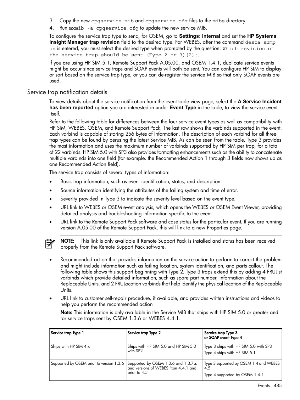 Service trap notification details | HP Systems Insight Manager User Manual | Page 485 / 679