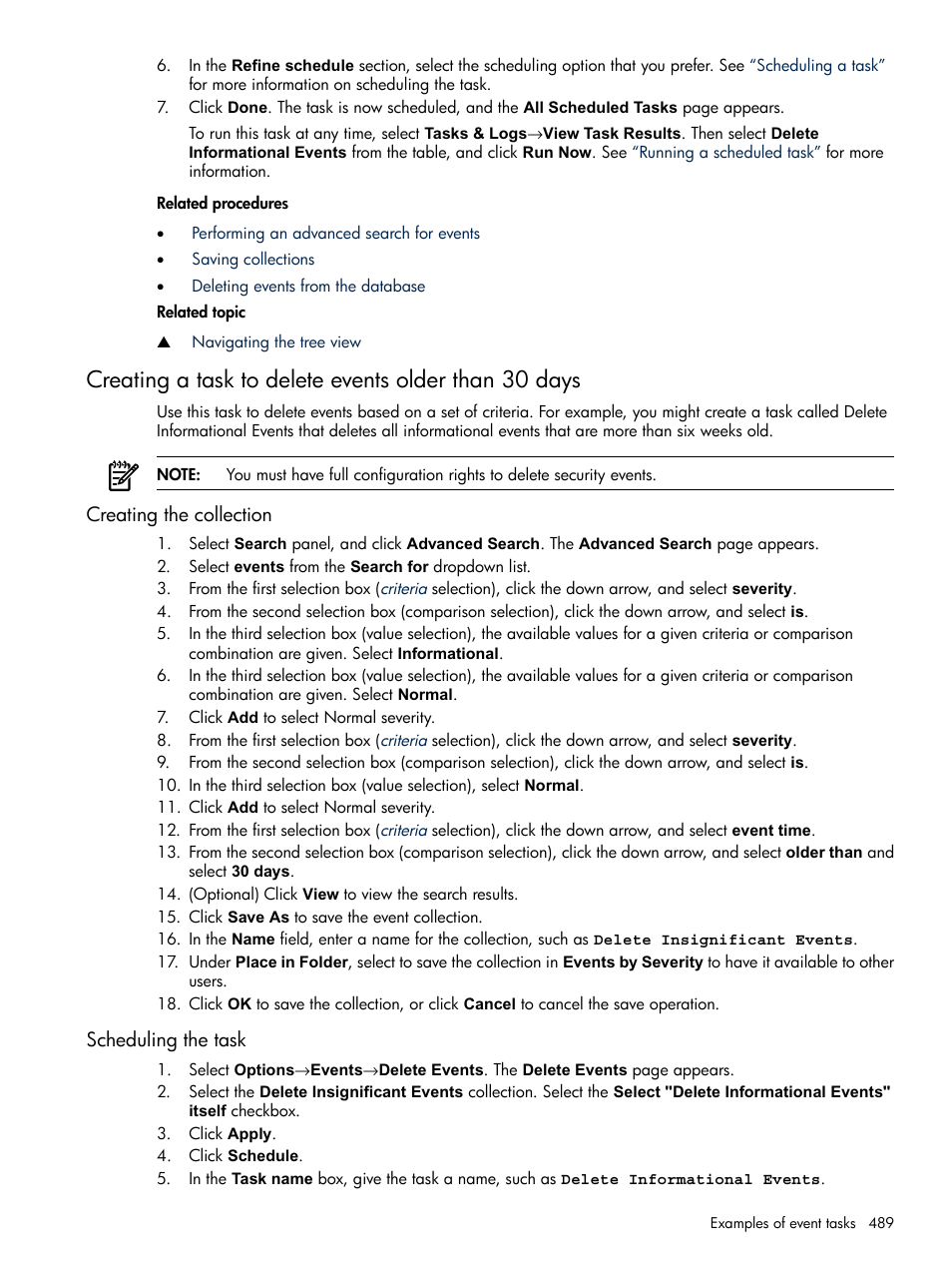 Creating the collection, Scheduling the task, Creating the collection scheduling the task | HP Systems Insight Manager User Manual | Page 489 / 679