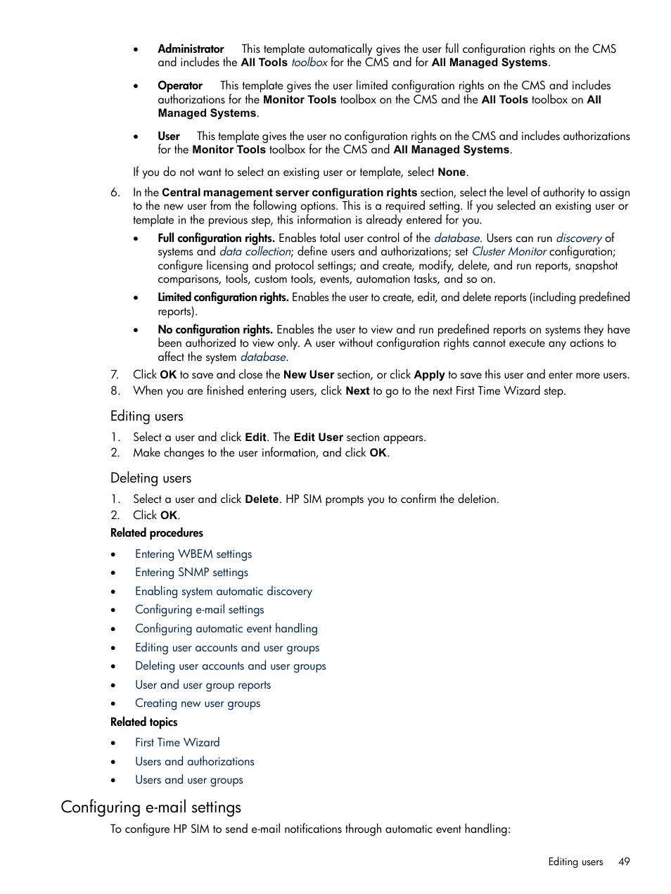Configuring e-mail settings | HP Systems Insight Manager User Manual | Page 49 / 679