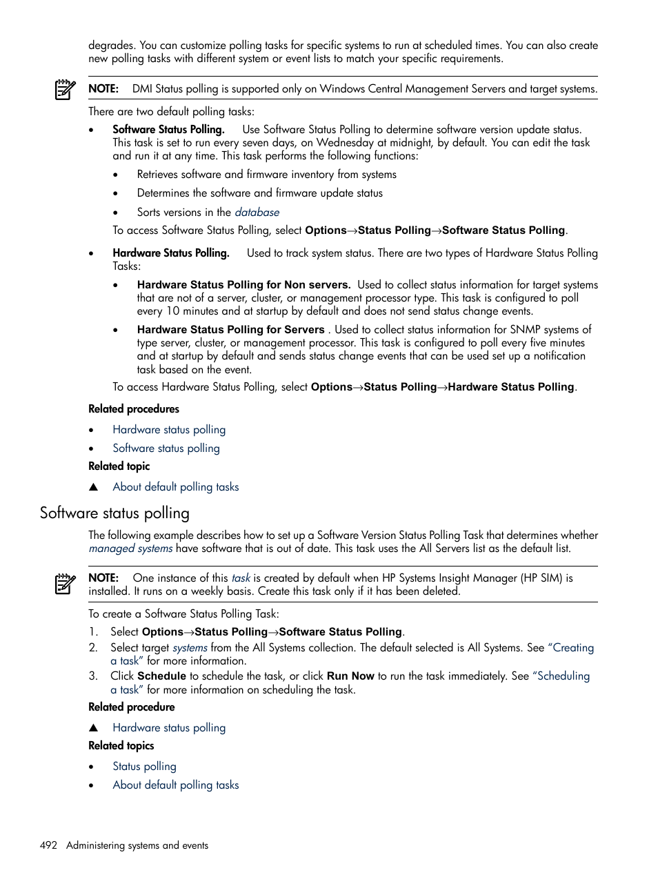 Software status polling | HP Systems Insight Manager User Manual | Page 492 / 679
