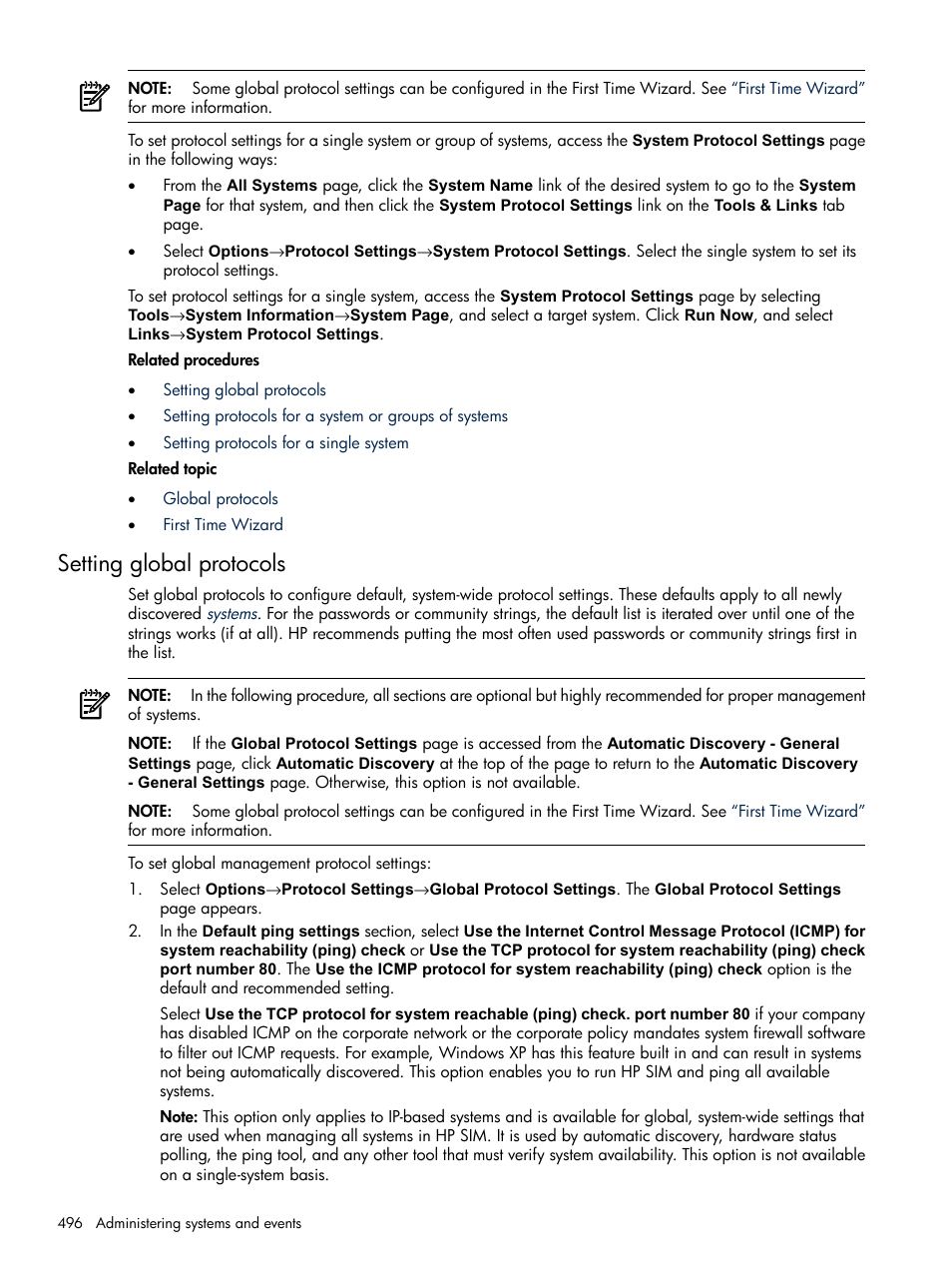 Setting global protocols, Setting global, Protocols | HP Systems Insight Manager User Manual | Page 496 / 679