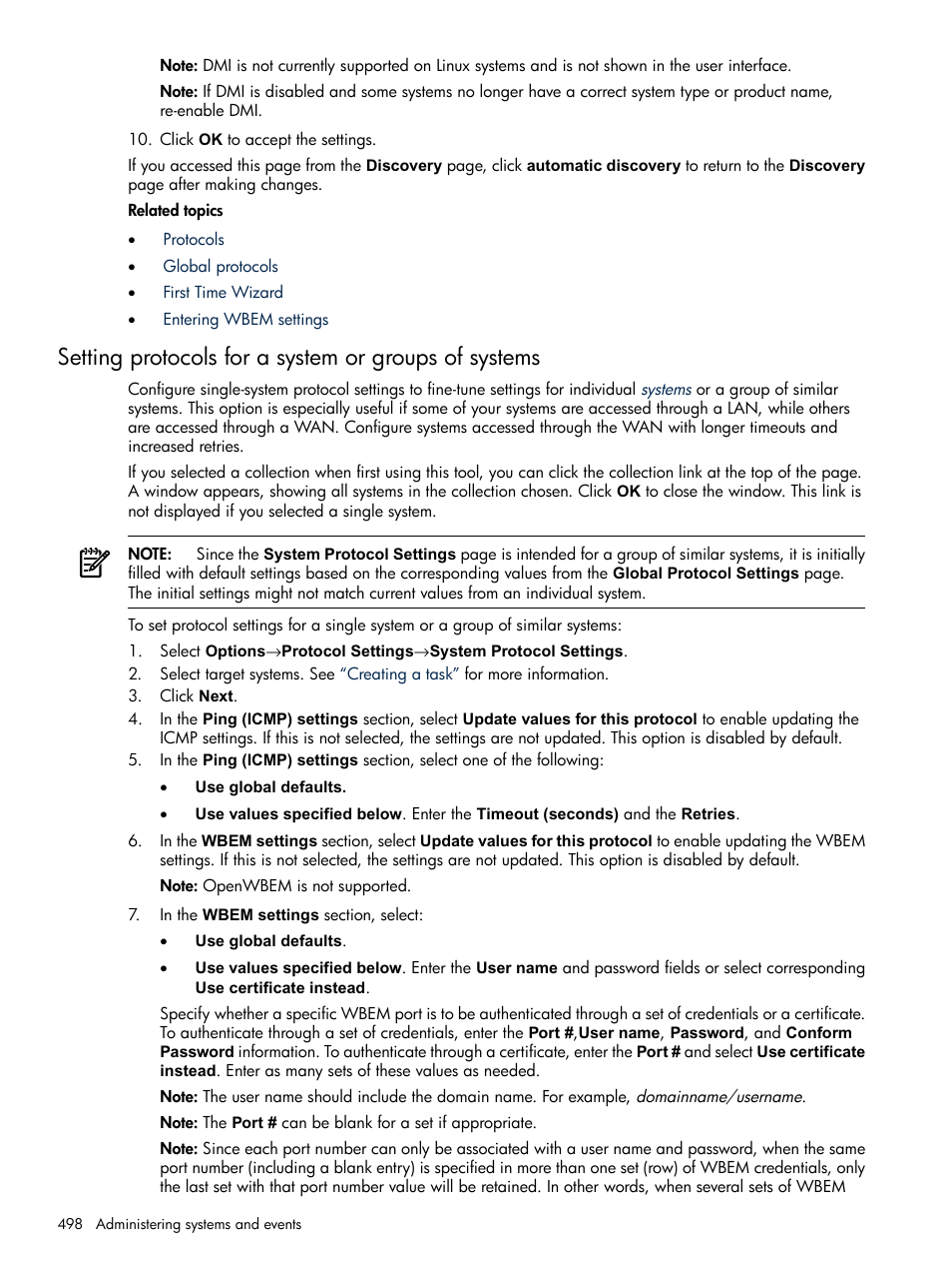 Setting protocols for a system or, Groups of systems, Setting protocols for a | System or groups of systems | HP Systems Insight Manager User Manual | Page 498 / 679