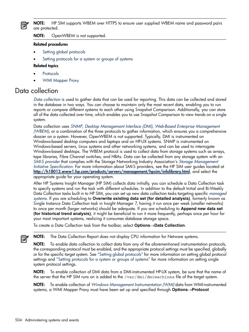 Data collection, Data, Collection | HP Systems Insight Manager User Manual | Page 504 / 679