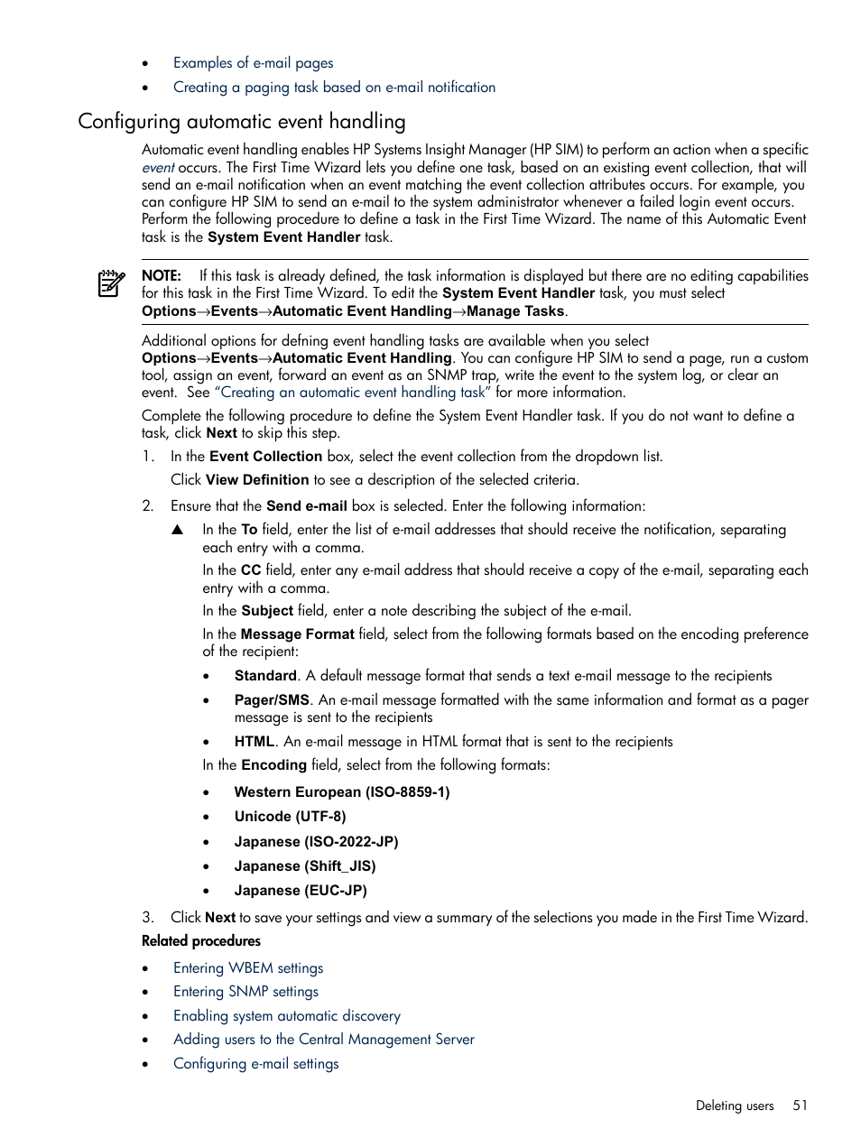 Configuring automatic event handling | HP Systems Insight Manager User Manual | Page 51 / 679