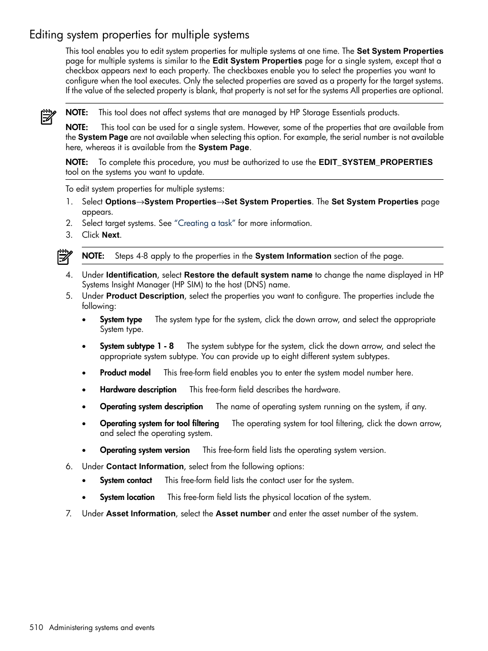 Editing system properties for multiple systems, Editing system properties for multiple, Systems | HP Systems Insight Manager User Manual | Page 510 / 679