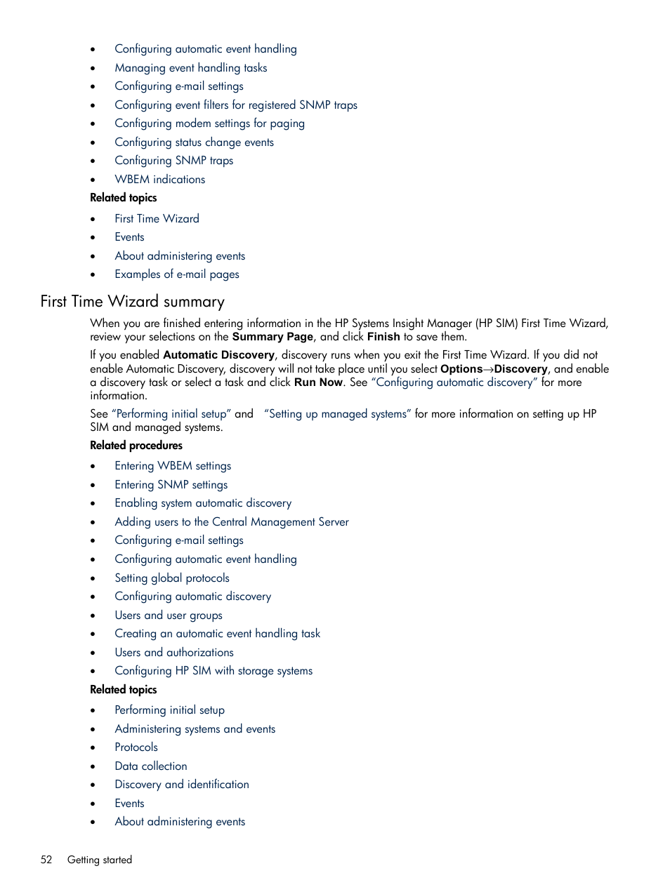 First time wizard summary | HP Systems Insight Manager User Manual | Page 52 / 679