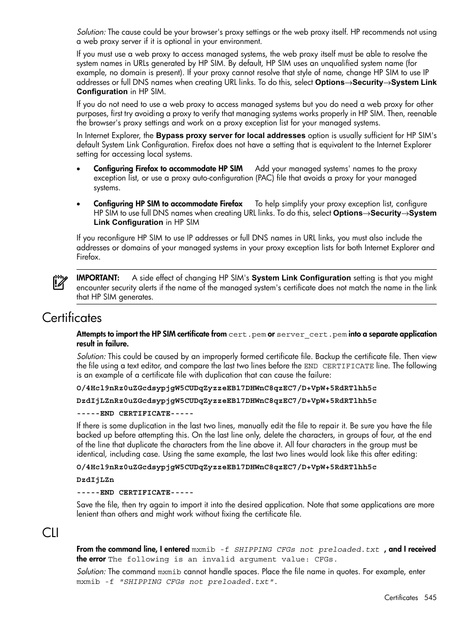 Certificates, Certificates cli | HP Systems Insight Manager User Manual | Page 545 / 679