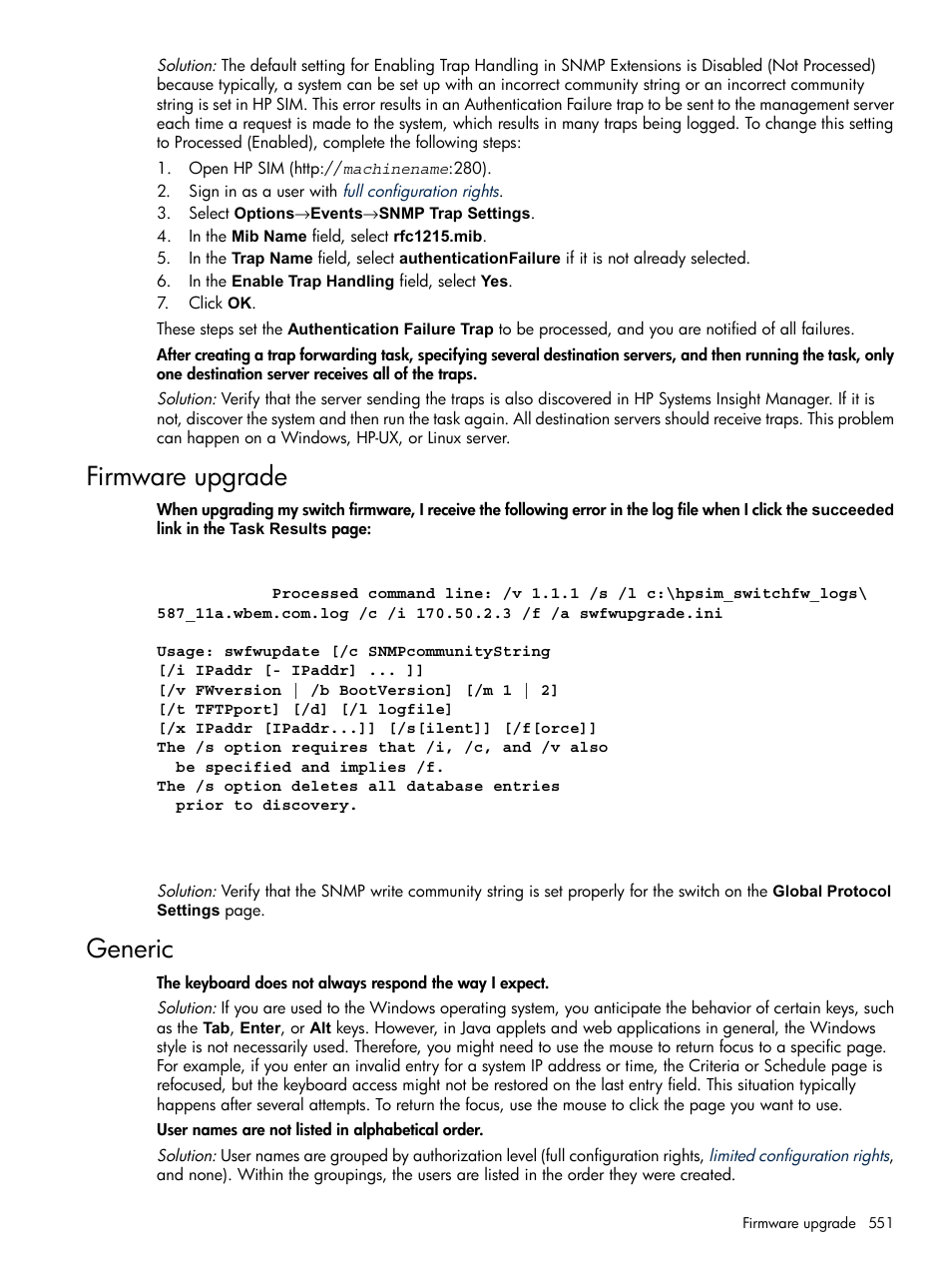 Firmware upgrade, Generic, Firmware upgrade generic | HP Systems Insight Manager User Manual | Page 551 / 679