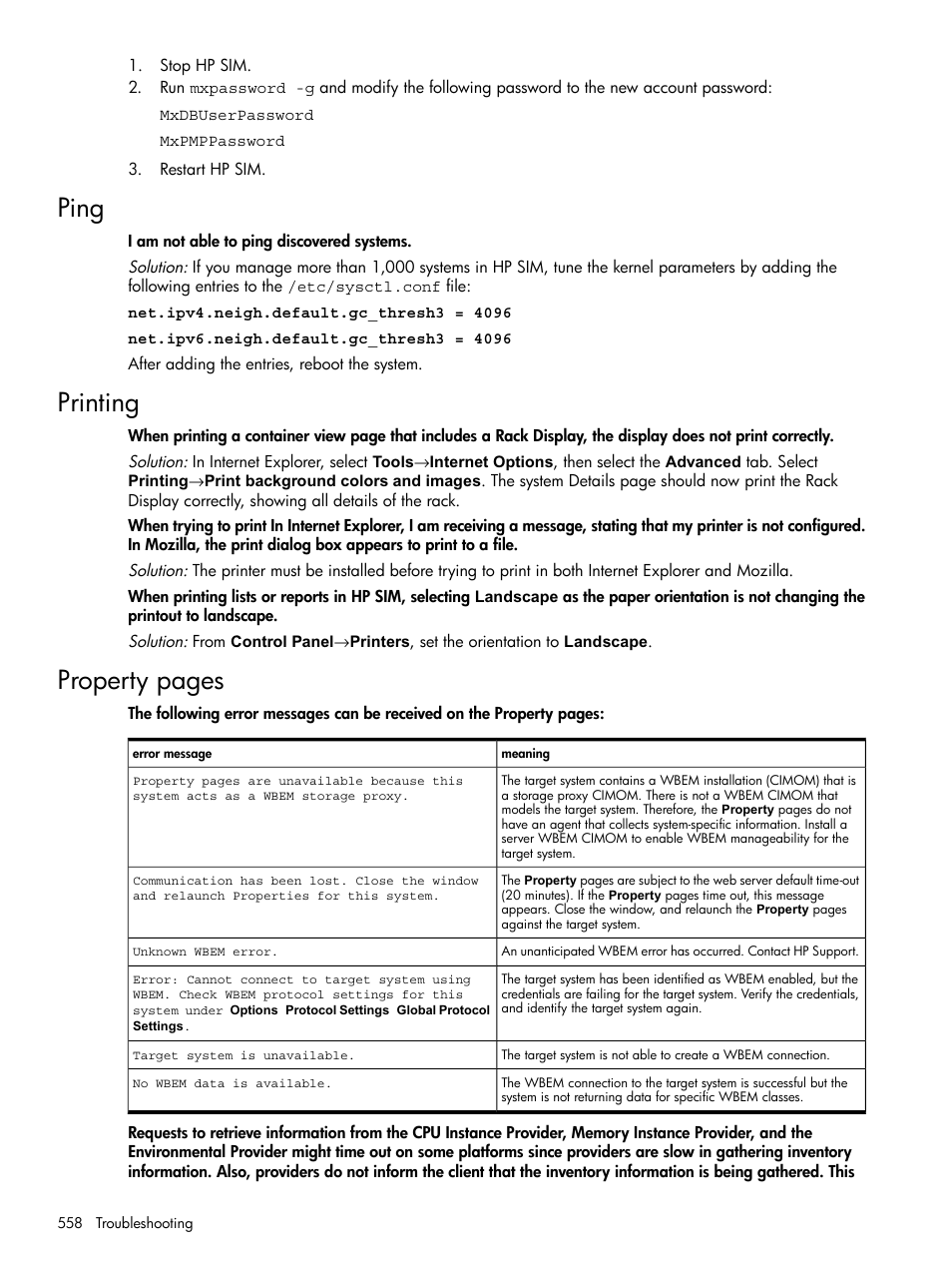 Ping, Printing, Property pages | HP Systems Insight Manager User Manual | Page 558 / 679