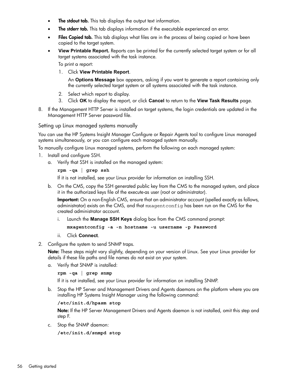 Setting up linux managed systems manually | HP Systems Insight Manager User Manual | Page 56 / 679