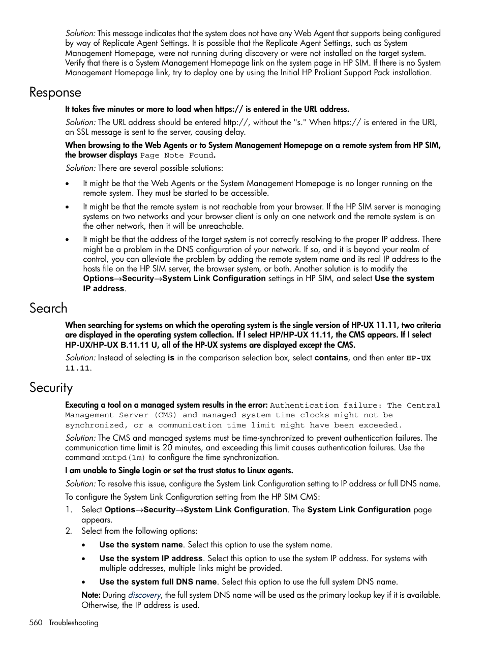 Response, Search, Security | Response search security | HP Systems Insight Manager User Manual | Page 560 / 679