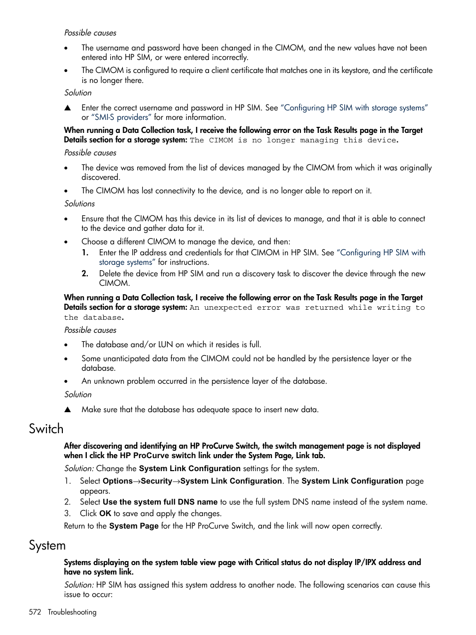 Switch, System, Switch system | HP Systems Insight Manager User Manual | Page 572 / 679