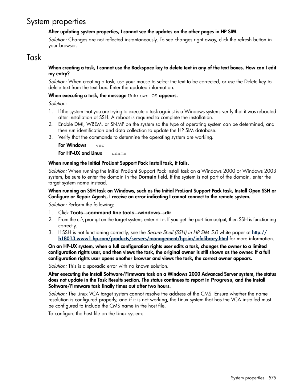 System properties, Task, System properties task | HP Systems Insight Manager User Manual | Page 575 / 679