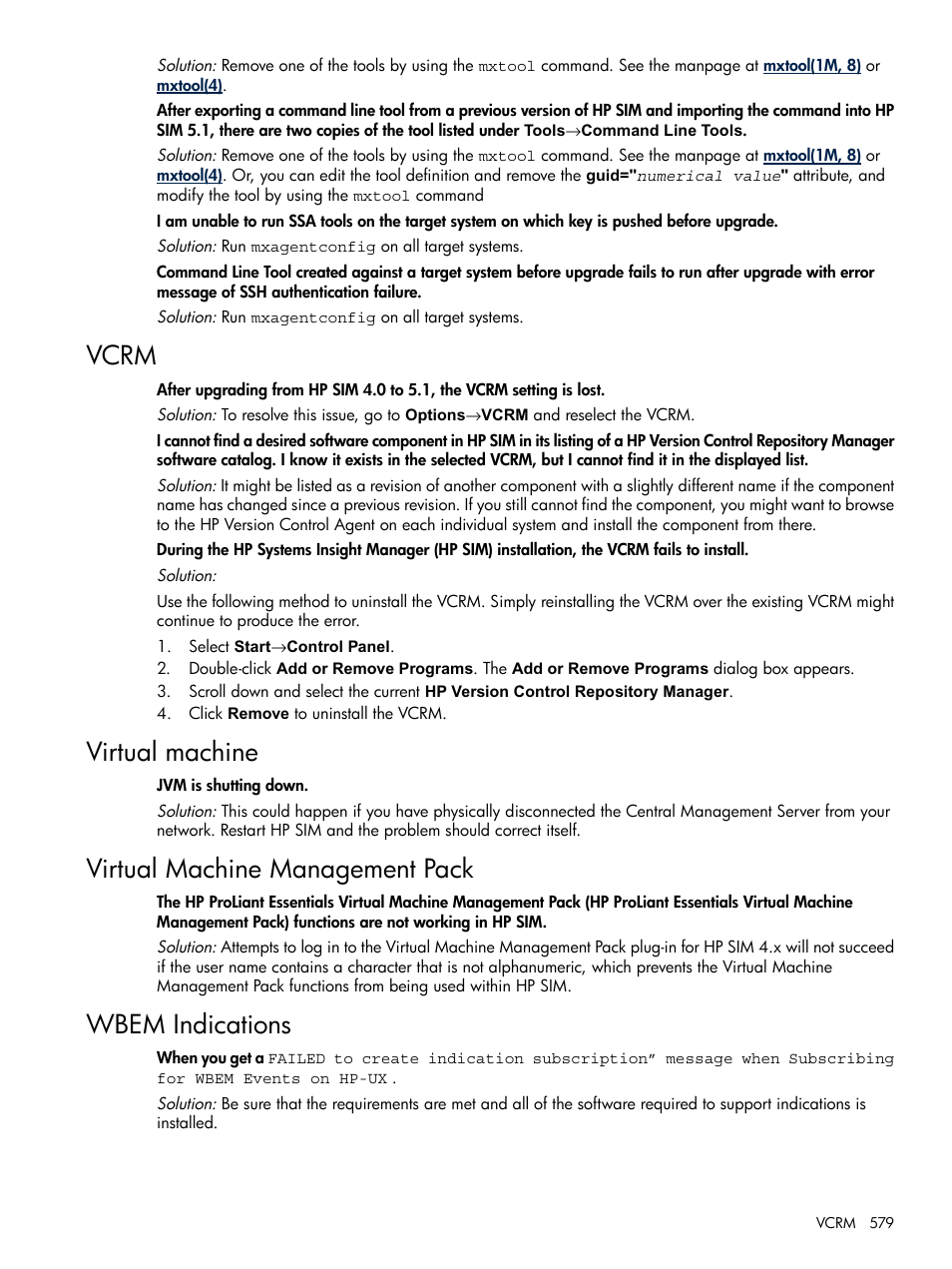 Vcrm, Virtual machine, Virtual machine management pack | Wbem indications | HP Systems Insight Manager User Manual | Page 579 / 679