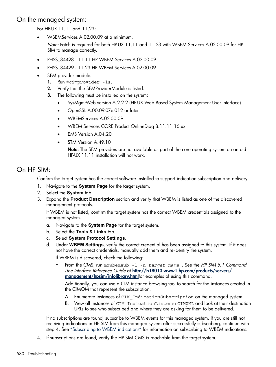 On the managed system, On hp sim, On the managed system: on hp sim | HP Systems Insight Manager User Manual | Page 580 / 679