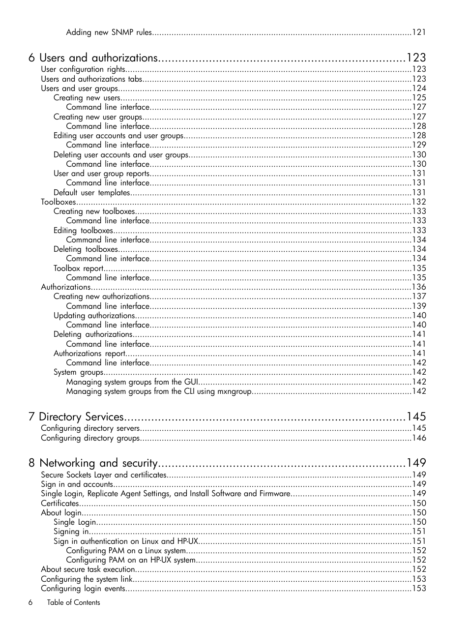 6 users and authorizations, 7 directory services, 8 networking and security | HP Systems Insight Manager User Manual | Page 6 / 679