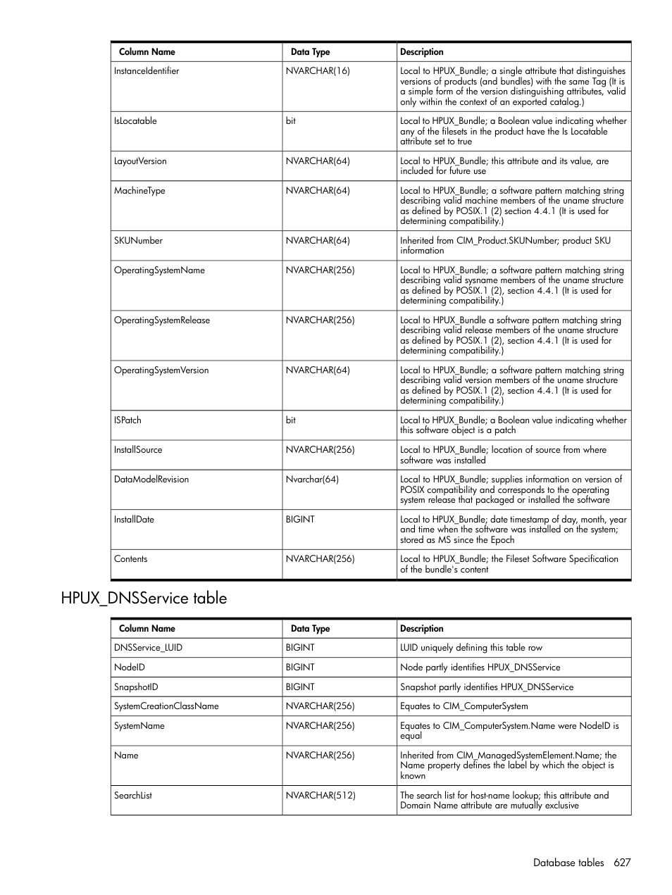 Hpux_dnsservice table | HP Systems Insight Manager User Manual | Page 627 / 679