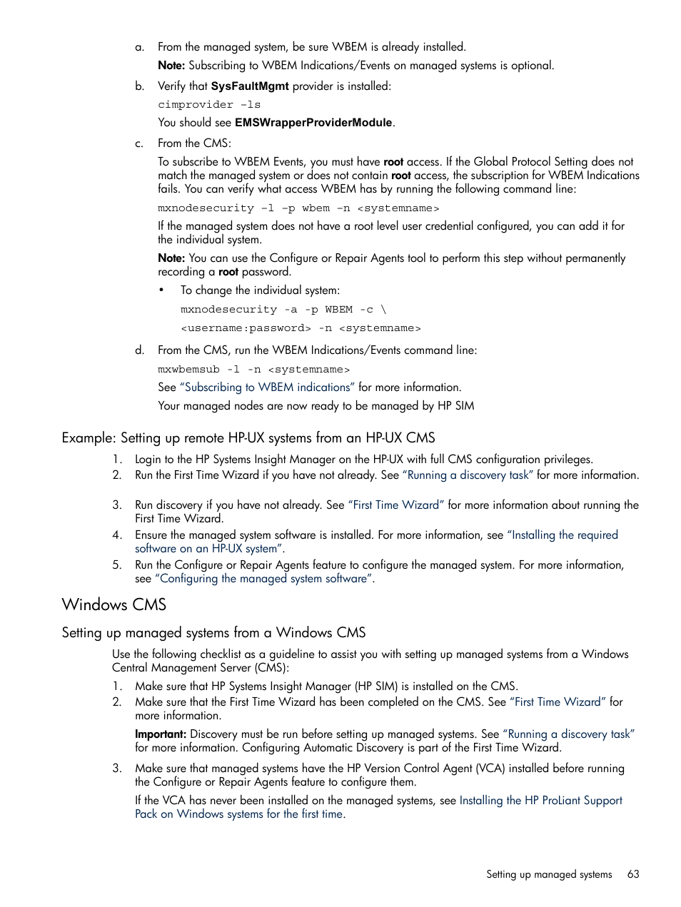 Windows cms, Setting up managed systems from a windows cms | HP Systems Insight Manager User Manual | Page 63 / 679