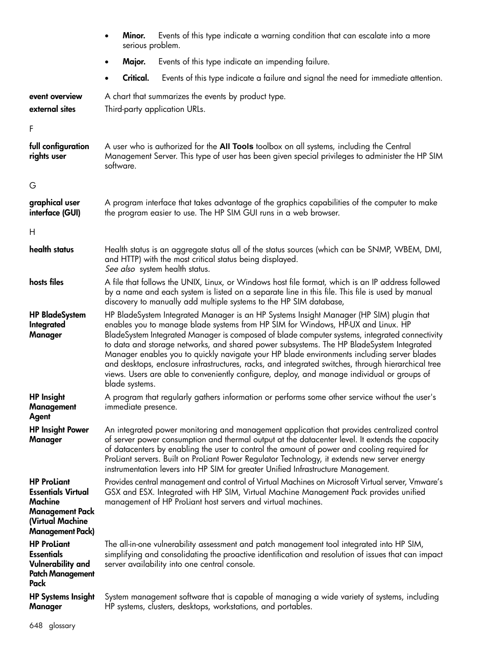 Full configuration rights user, Graphical user interface, Full configuration rights | Hosts file, Hosts files, Health status, Health, Status, Full, Configuration rights | HP Systems Insight Manager User Manual | Page 648 / 679