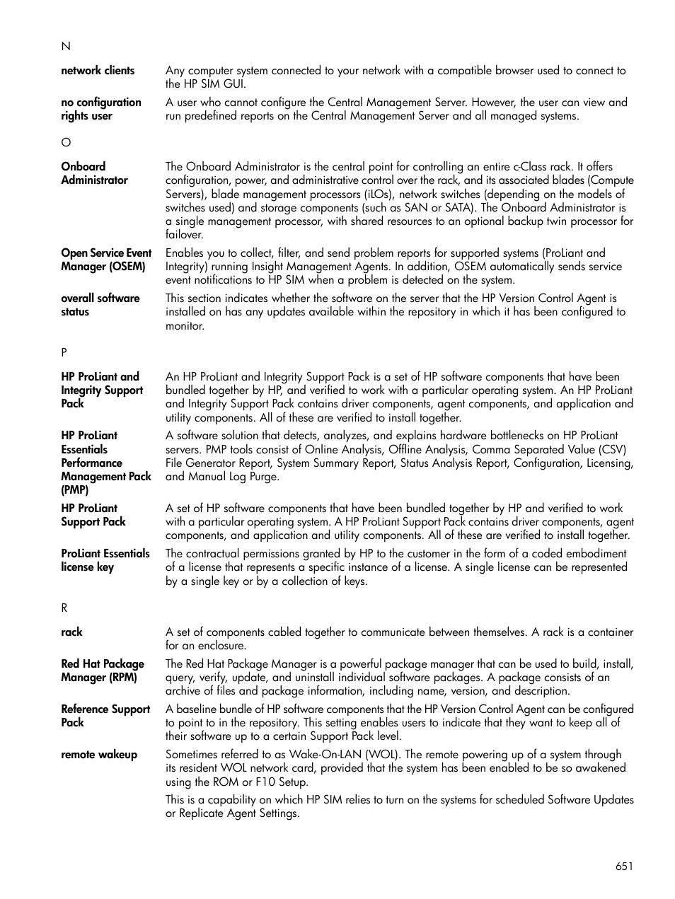 Racks, Rack, Keys | Hp proliant and integrity support pack, Reference support pack, Overall software status, Hp proliant essentials performance management pack, Open service event manager | HP Systems Insight Manager User Manual | Page 651 / 679