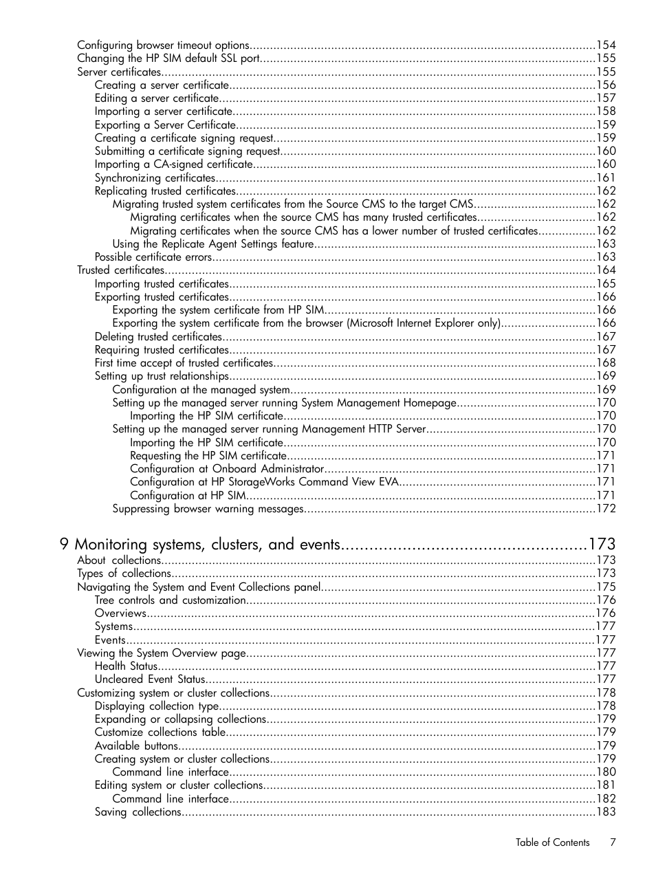 9 monitoring systems, clusters, and events | HP Systems Insight Manager User Manual | Page 7 / 679