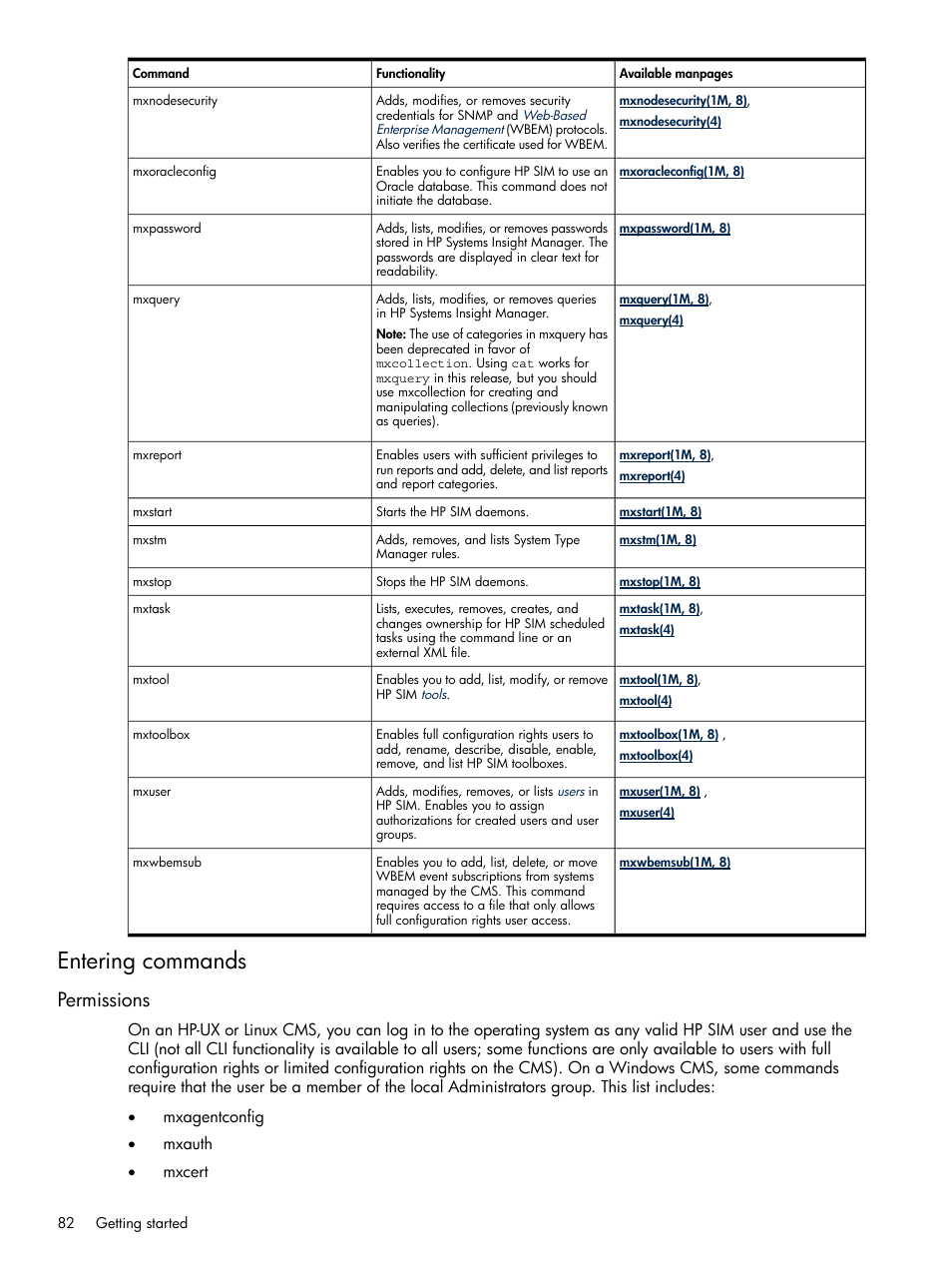 Entering commands, Permissions | HP Systems Insight Manager User Manual | Page 82 / 679