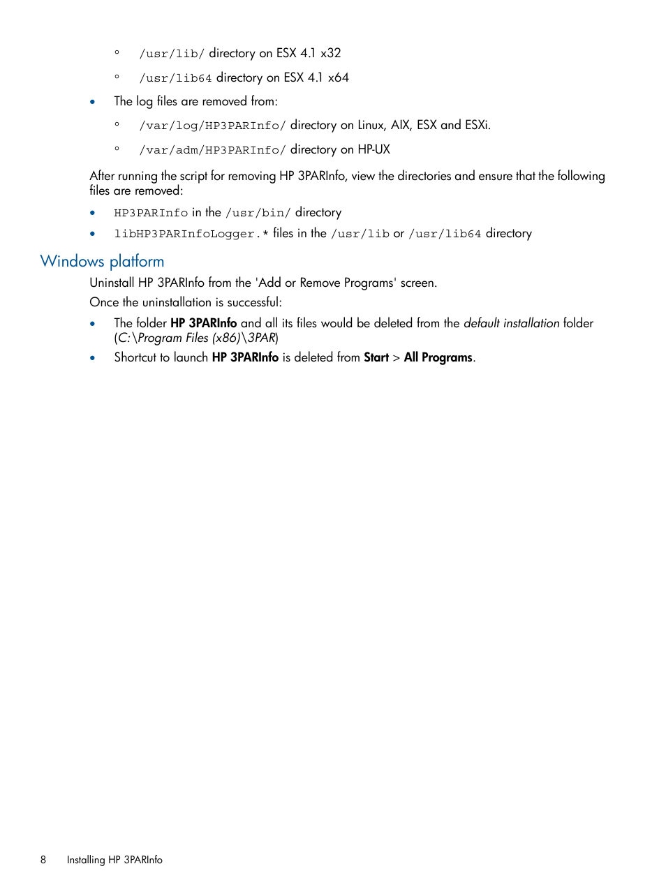 Windows platform | HP 3PAR System Reporter Software Licenses User Manual | Page 8 / 18