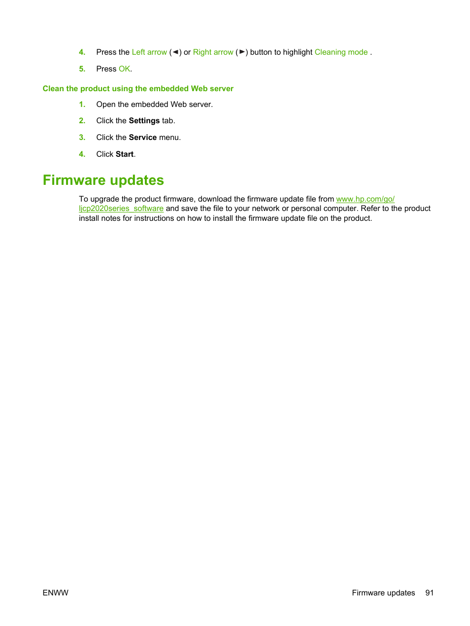 Firmware updates | HP Color LaserJet CP2025 Printer series User Manual | Page 101 / 166