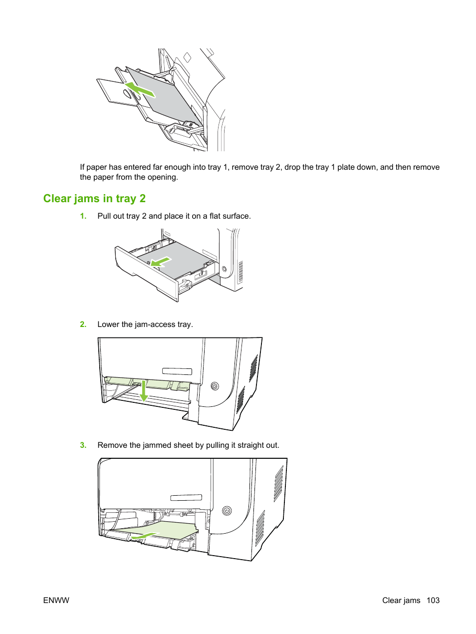 Clear jams in tray 2 | HP Color LaserJet CP2025 Printer series User Manual | Page 113 / 166