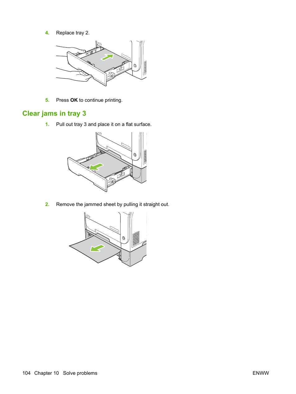 Clear jams in tray 3 | HP Color LaserJet CP2025 Printer series User Manual | Page 114 / 166