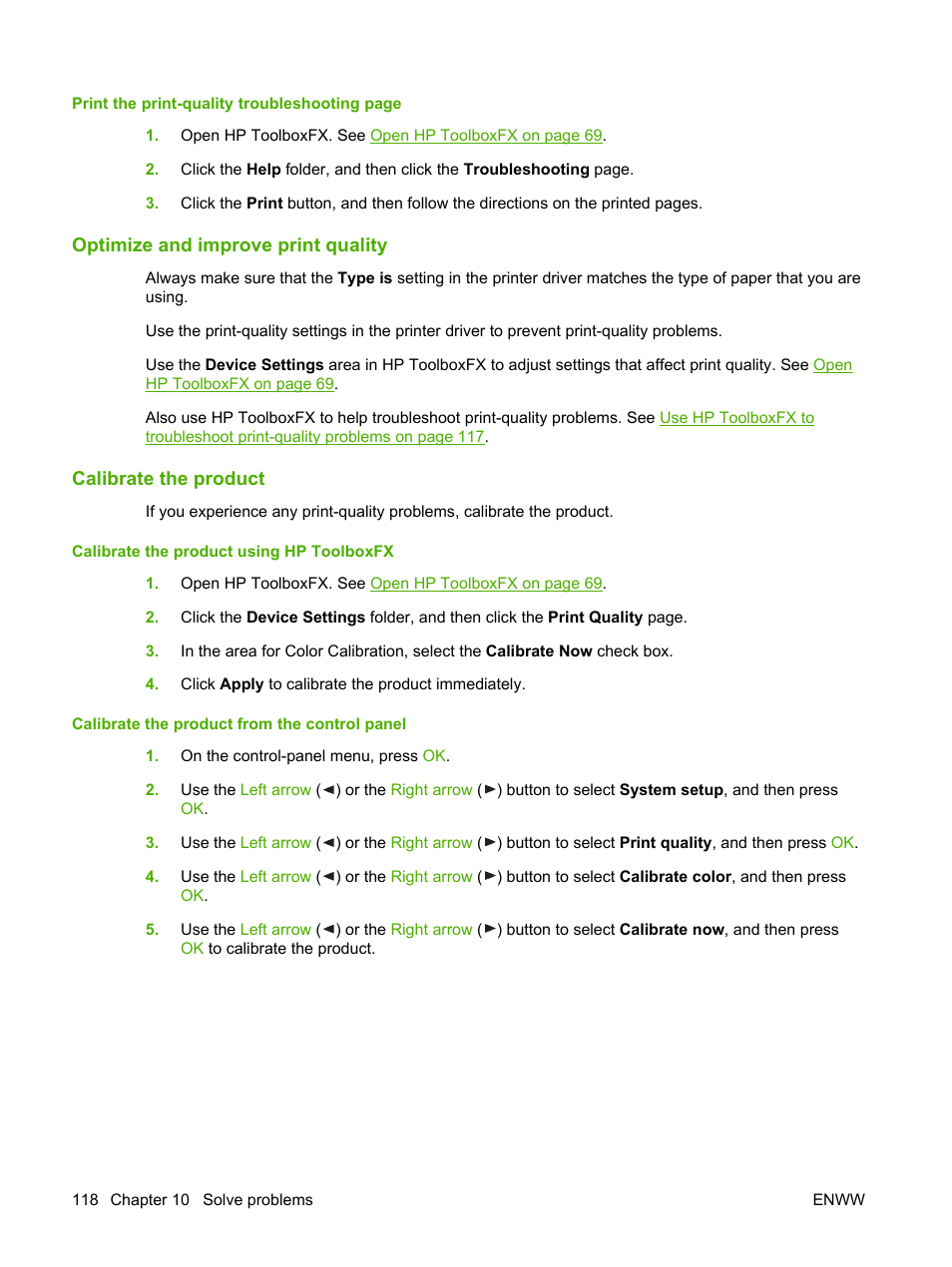Optimize and improve print quality, Calibrate the product, Calibrate the | HP Color LaserJet CP2025 Printer series User Manual | Page 128 / 166