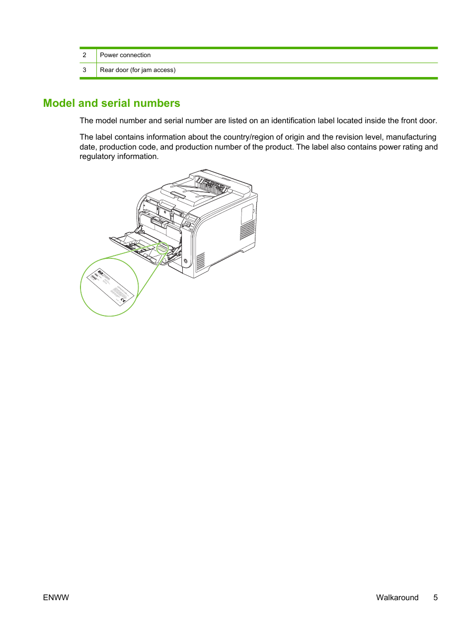 Model and serial numbers | HP Color LaserJet CP2025 Printer series User Manual | Page 15 / 166