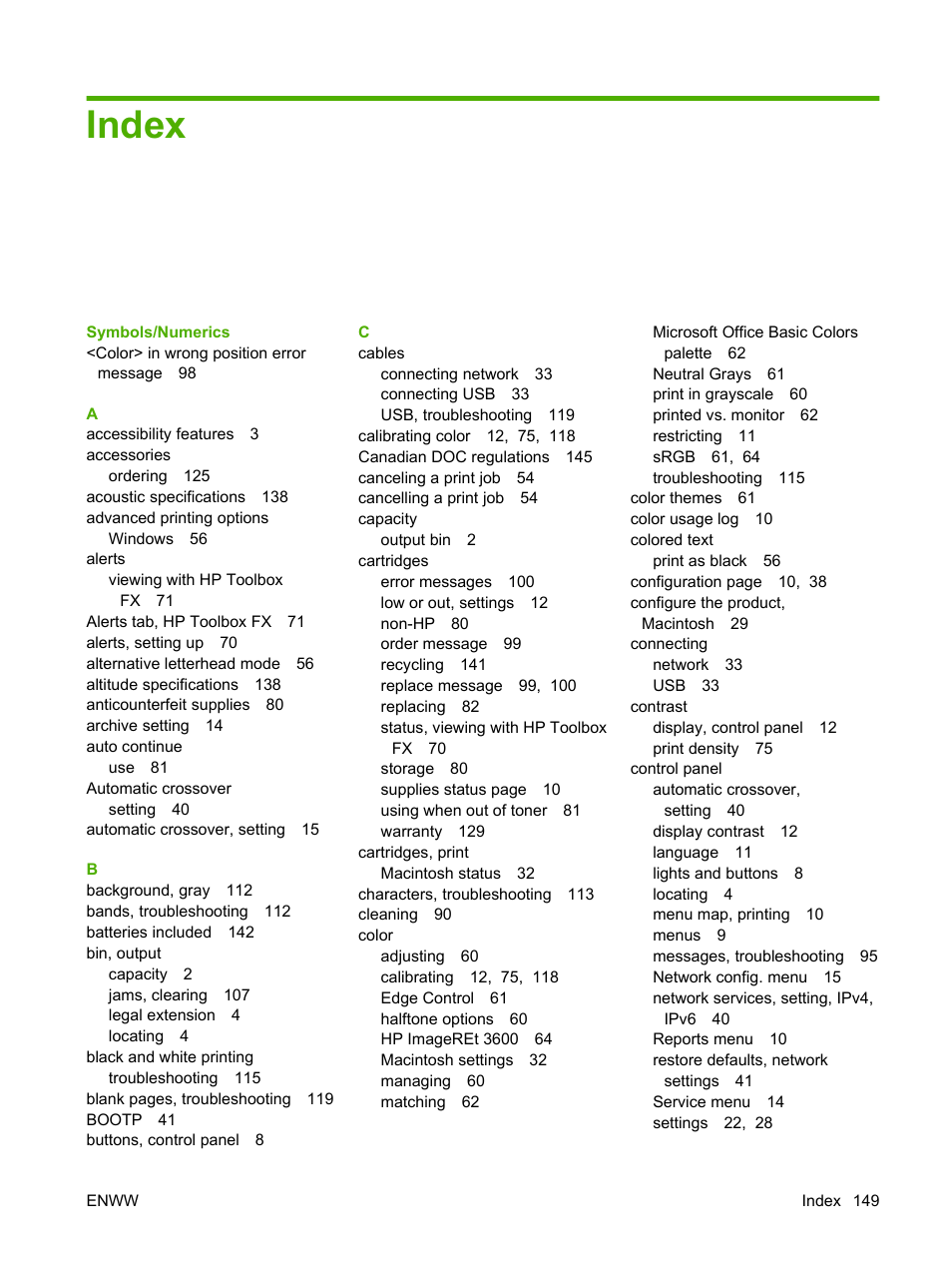 Index | HP Color LaserJet CP2025 Printer series User Manual | Page 159 / 166