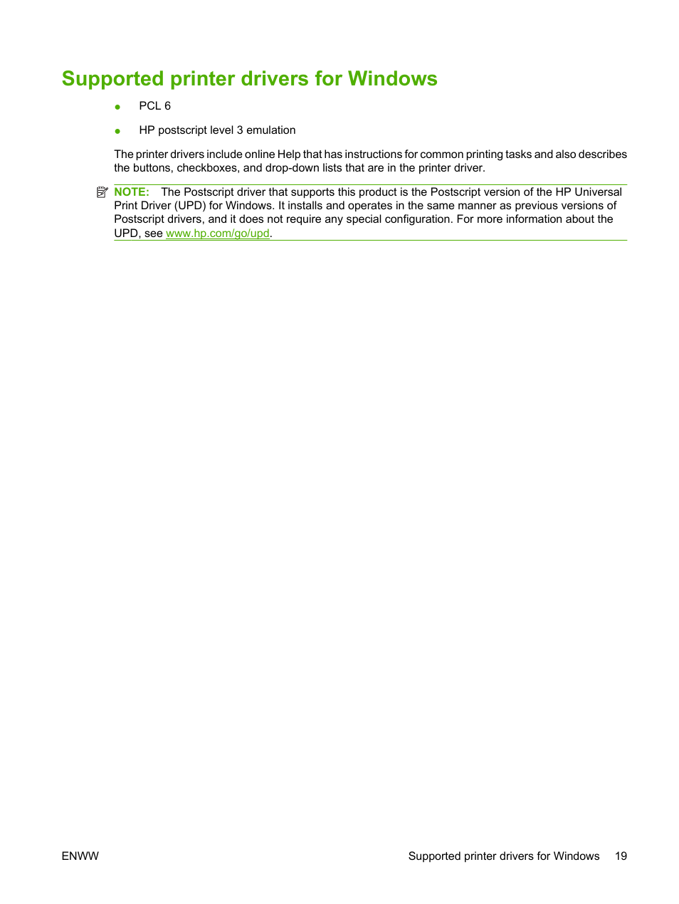 Supported printer drivers for windows | HP Color LaserJet CP2025 Printer series User Manual | Page 29 / 166