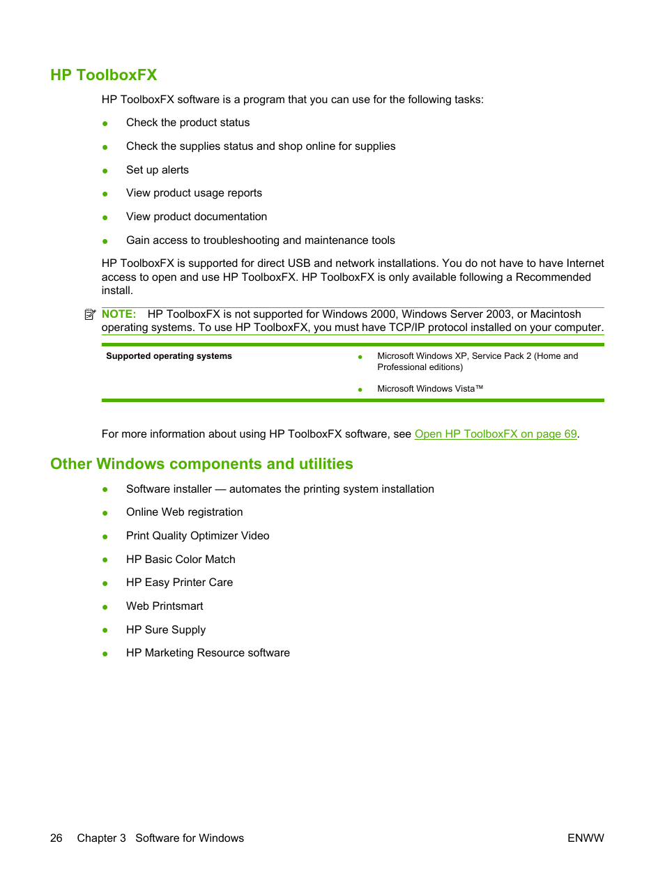 Hp toolboxfx, Other windows components and utilities | HP Color LaserJet CP2025 Printer series User Manual | Page 36 / 166