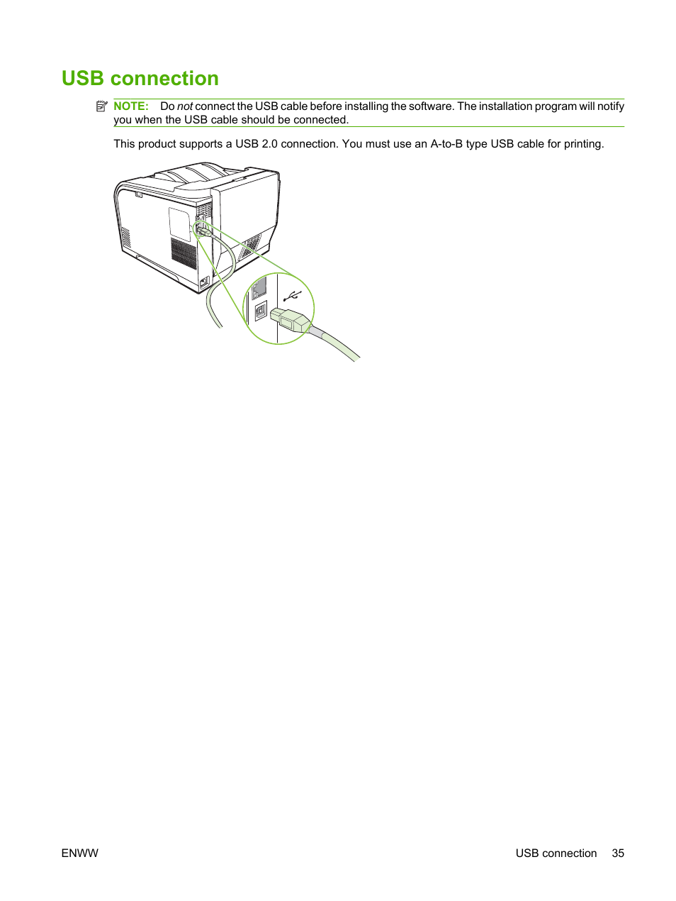 Usb connection | HP Color LaserJet CP2025 Printer series User Manual | Page 45 / 166