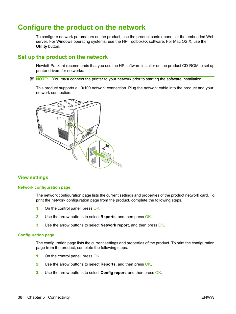 Configure the product on the network, Set up the product on the network, View settings | HP Color LaserJet CP2025 Printer series User Manual | Page 48 / 166