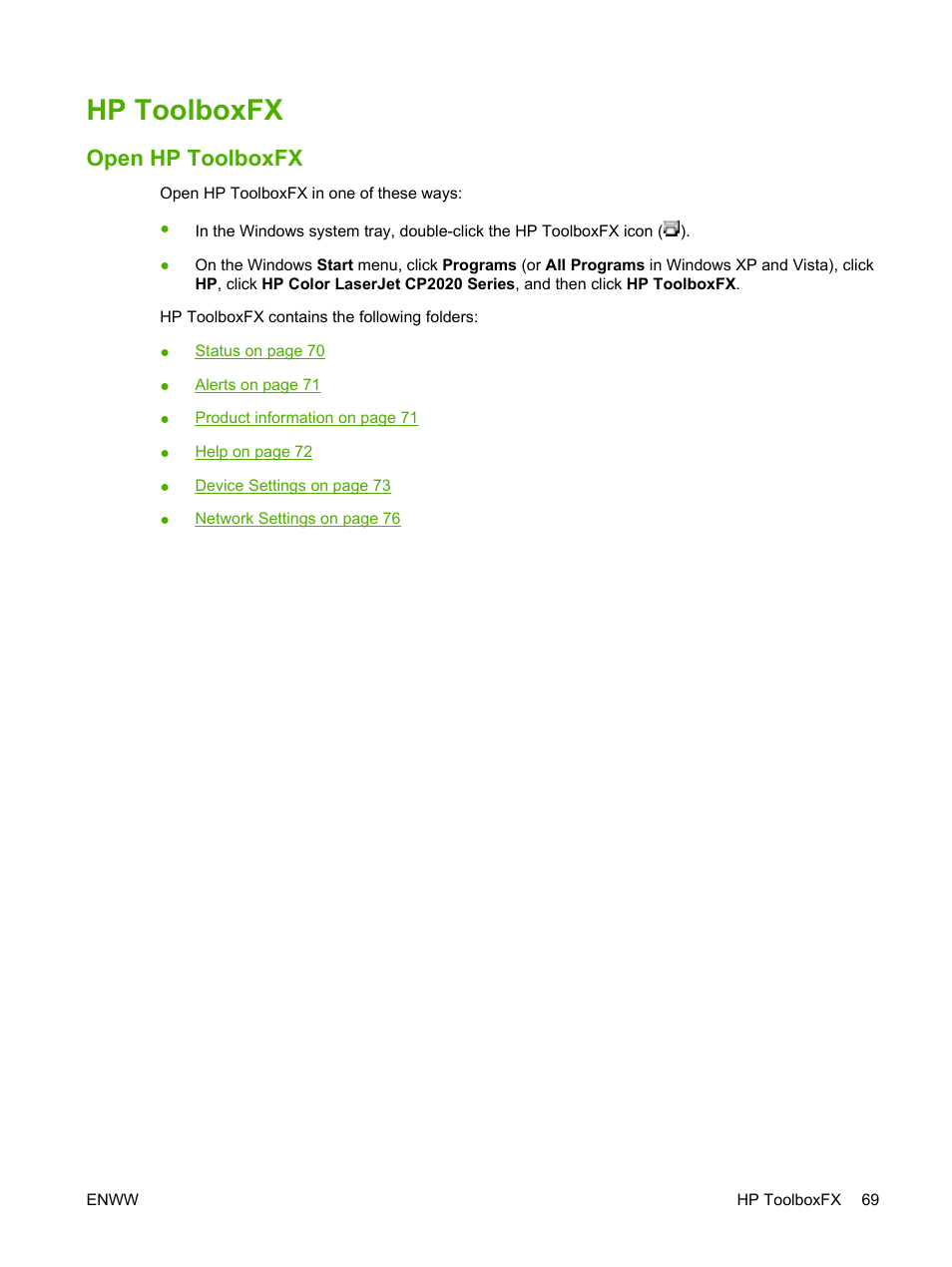 Hp toolboxfx, Open hp toolboxfx | HP Color LaserJet CP2025 Printer series User Manual | Page 79 / 166