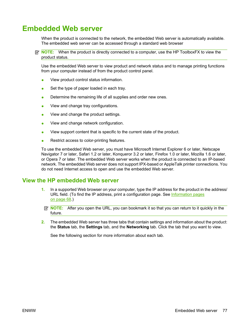 Embedded web server, View the hp embedded web server | HP Color LaserJet CP2025 Printer series User Manual | Page 87 / 166