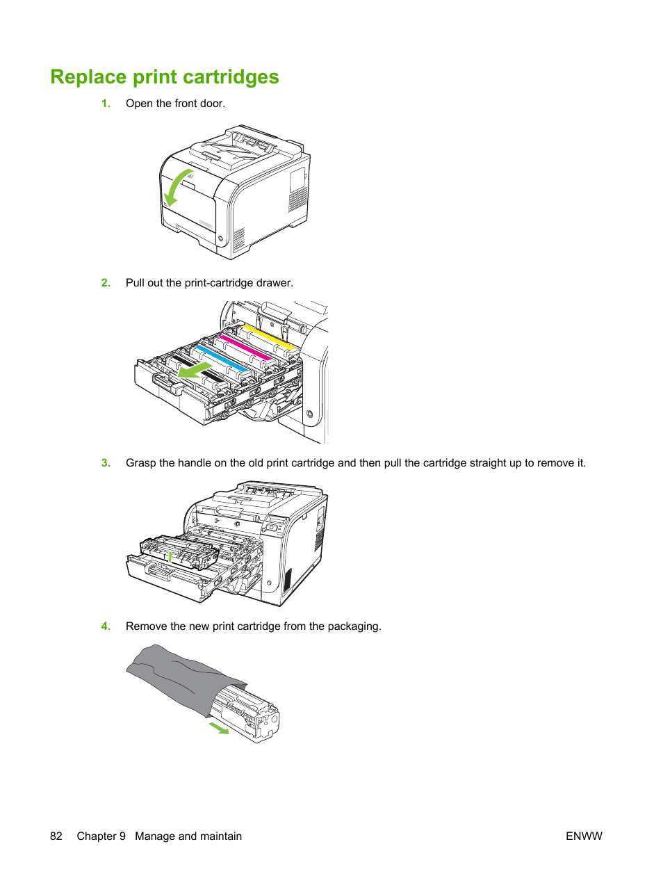 Replace print cartridges | HP Color LaserJet CP2025 Printer series User Manual | Page 92 / 166