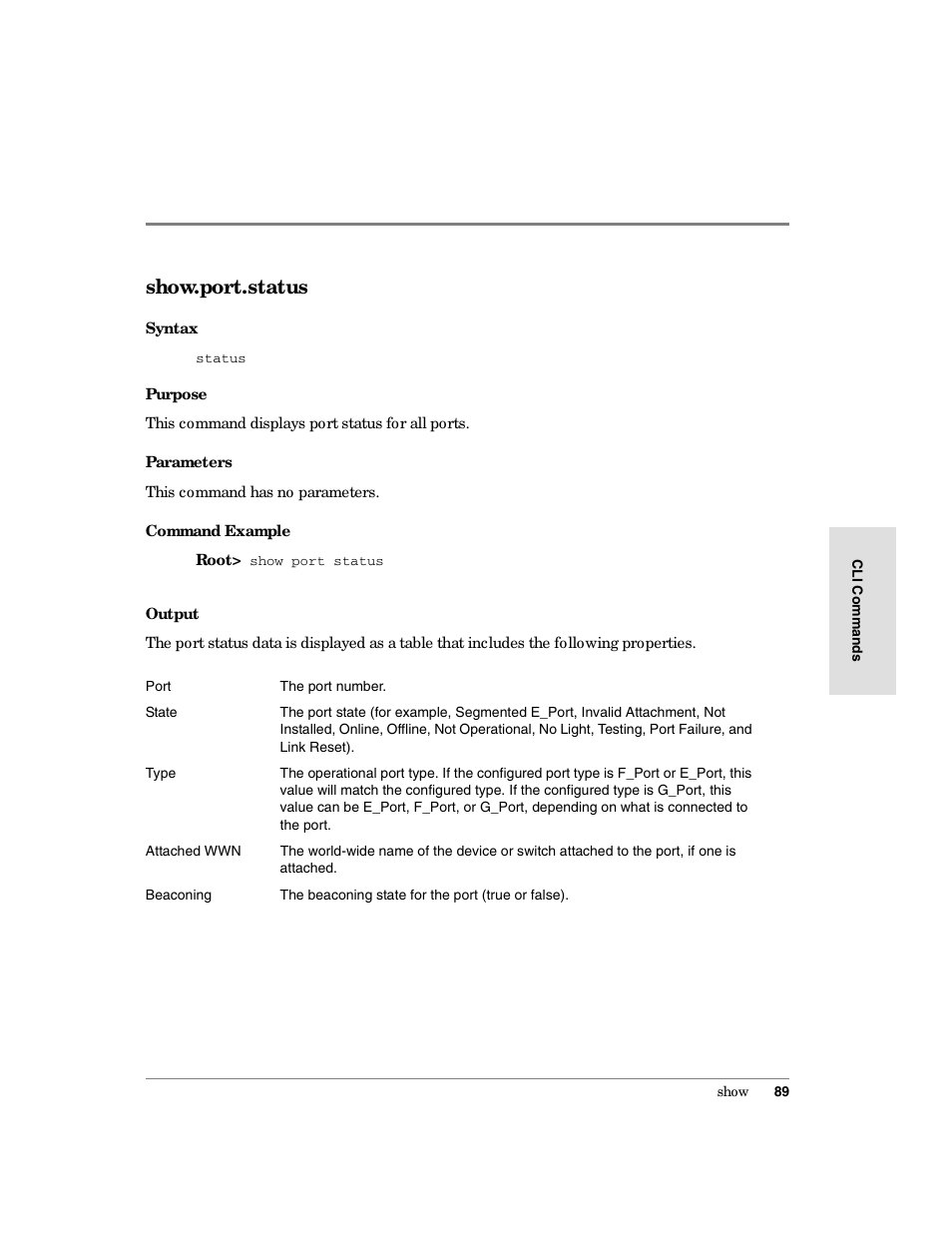 Show.port.status | HP Surestore 64 Director Switch User Manual | Page 101 / 150